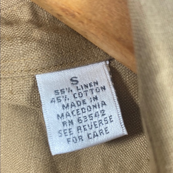 Vintage Linen Cotton Blend Tan Button Down Shirt with Classic Collar - Picture 3 of 7